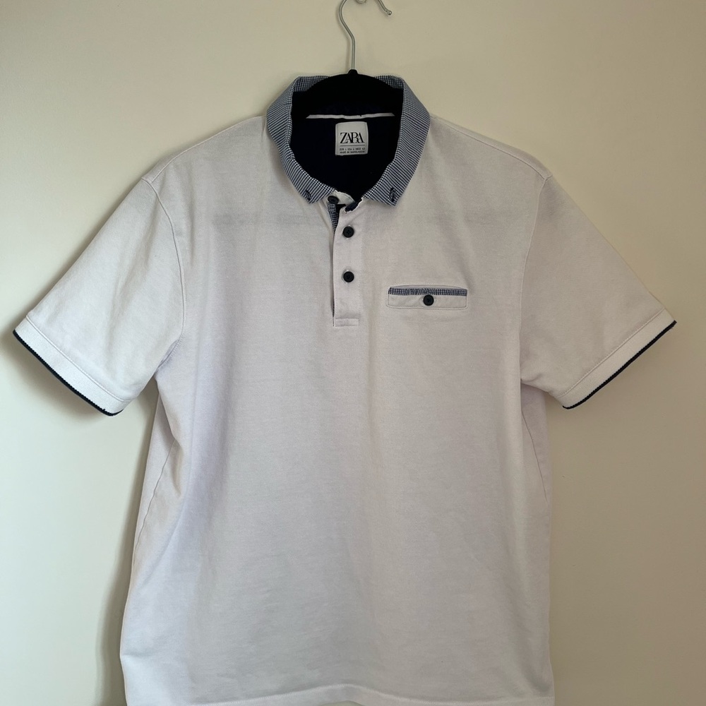 Zara White Polo Shirt with Blue Accents
